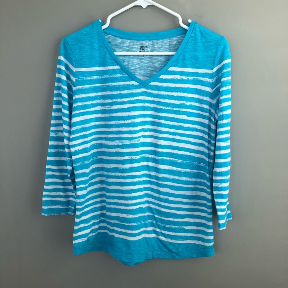 Crown & Ivy Authentic Blue/White Striped Tee S
